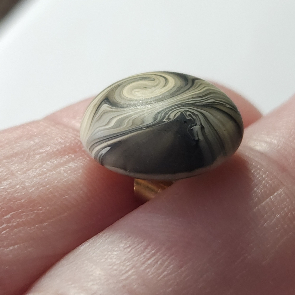 White Silver & Black Swirl Resin Gold Plated Post Earrings - Picture 2 of 9
